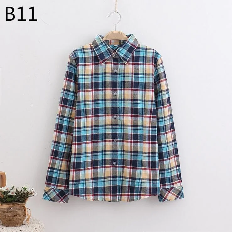 Fashion Plaid Shirt Female College Style Women's Blouses Long Sleeve Flannel Shirt Cotton Blusas Office Tops