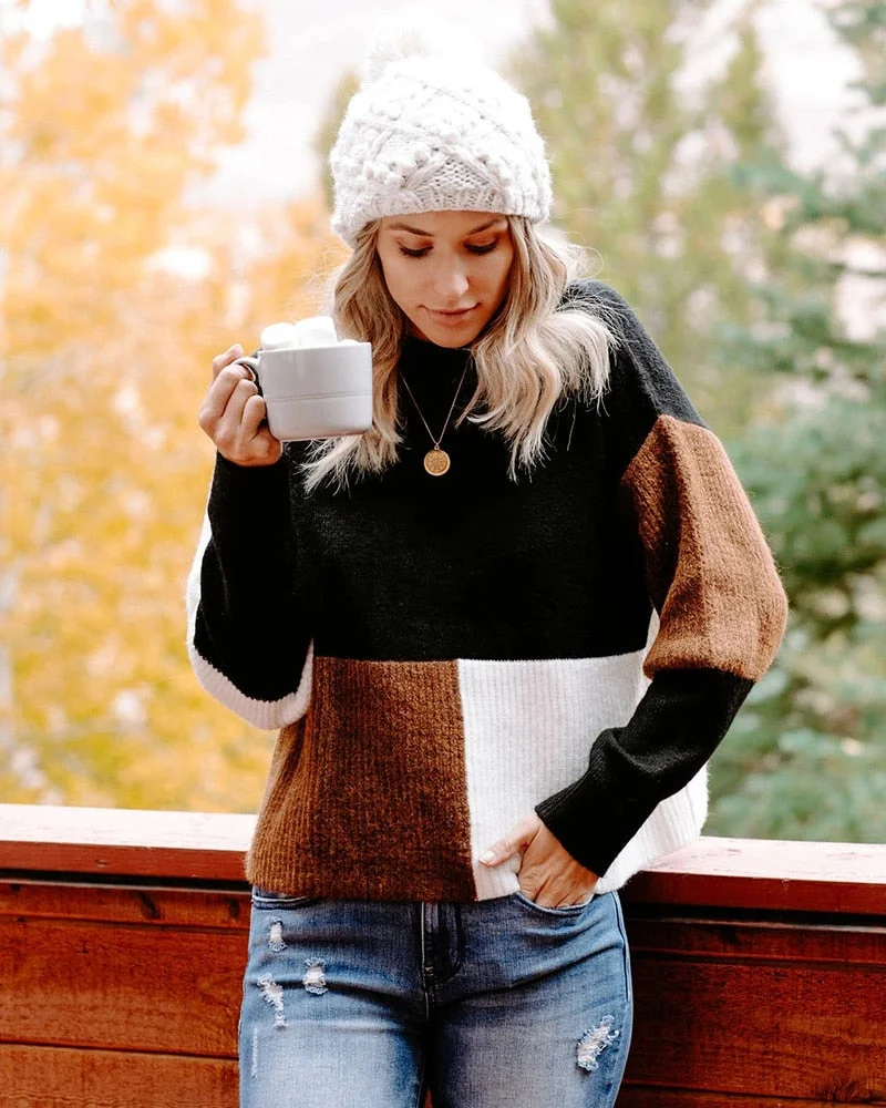 Fitshinling Vintage Bohemian Women Sweaters And Pullovers Knitwear Patchwork Slim Long Sleeve Jumper Holiday Slim Sweater Female