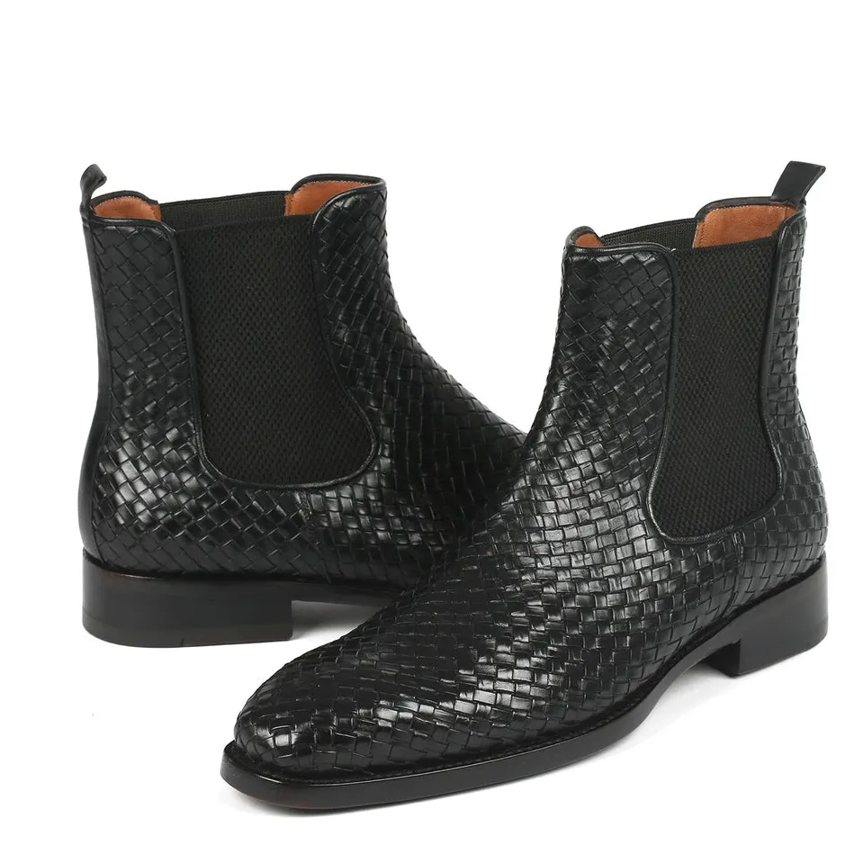 Gentleman's Braided Short Boots Chelsea Casual Martin Boots Ankle Boots-vocosishoes