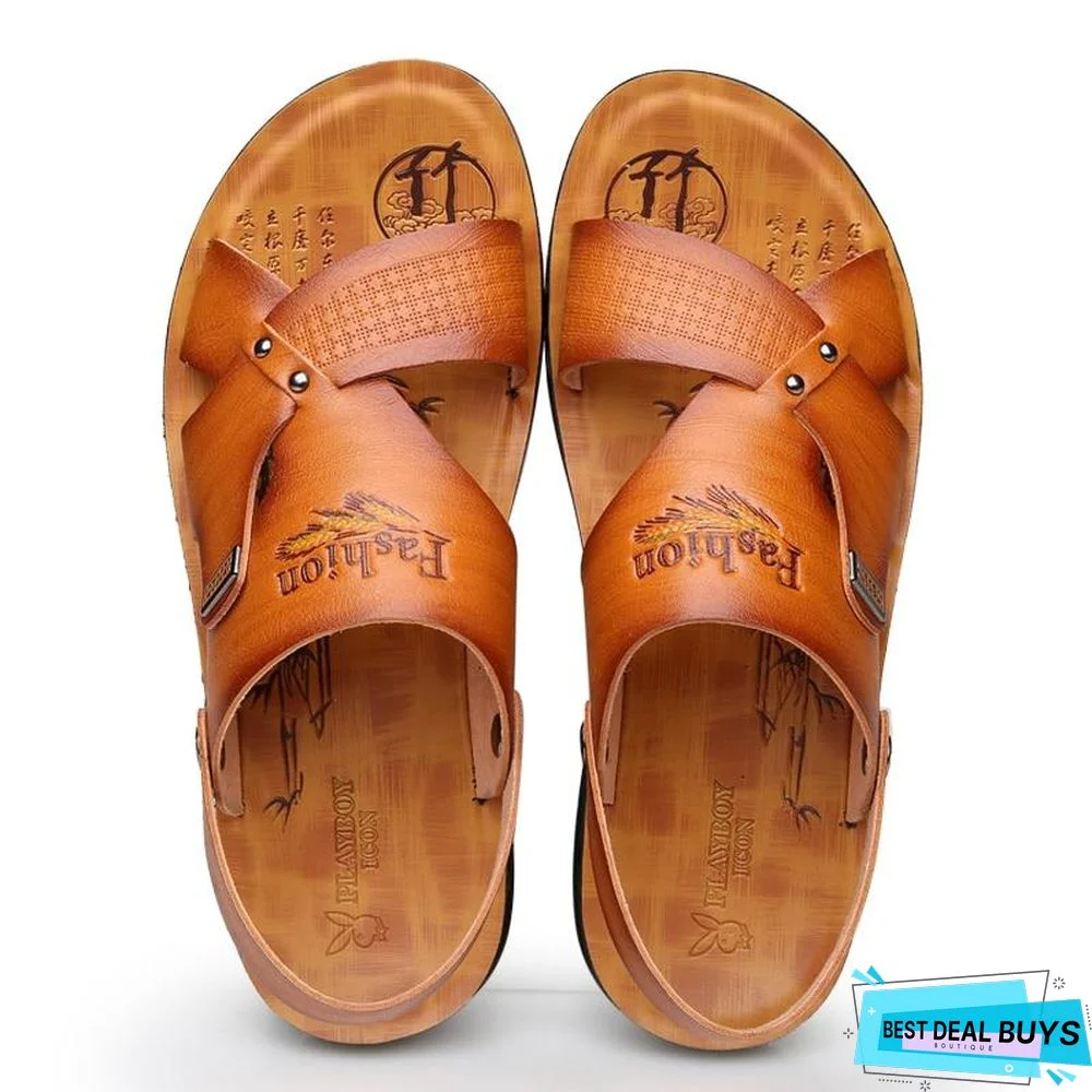 Men's Pu Leather Comfortable Sandals Non-Slip Slippers Shoes