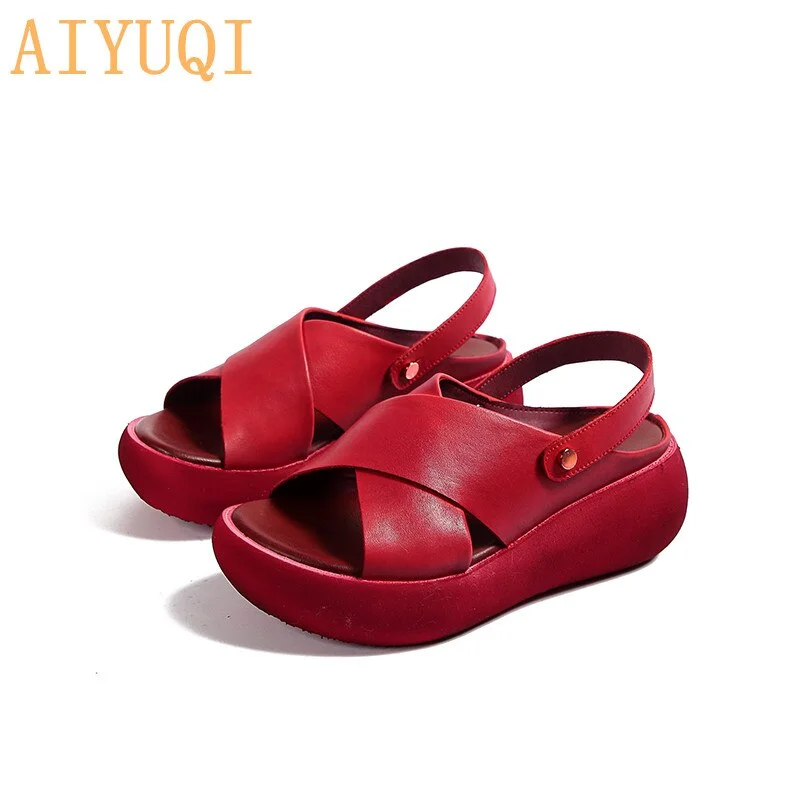 AIYUQI Genuine Leather Sandals Women summer 2021 New Ladies Sandals Platform Casual Thick Fashion Retro Women Shoes