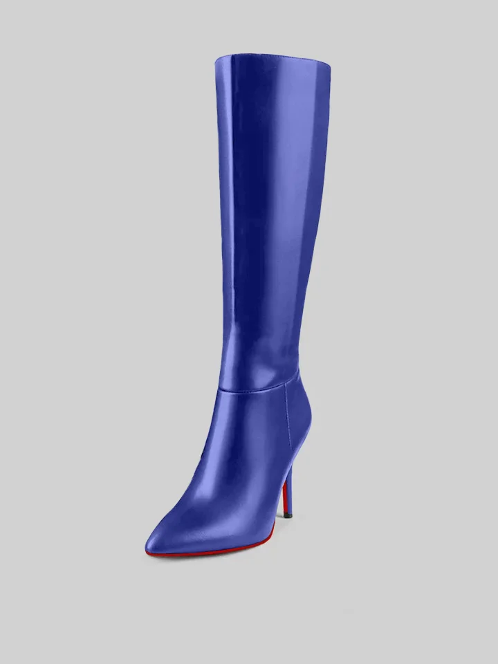 100mm Women's Stylish Zipper Pointed Toe Red Bottoms Pumps High Heels Knee Boots
