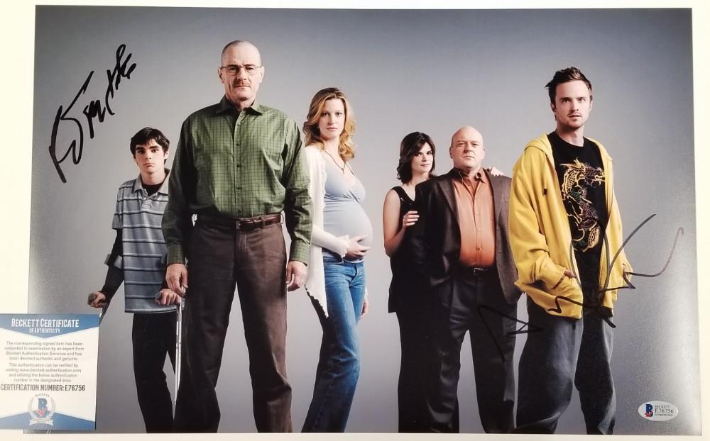 AARON PAUL & RJ MITTE Signed 11x17 Photo Poster painting Breaking Bad Actors ~ Beckett BAS COA