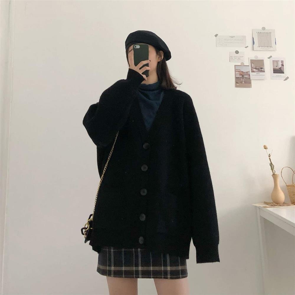 Cardigan Women V-neck College Style Retro Vintage Single Breasted Teens Knitted Outerwear All-match Harajuku Female Sweater Chic
