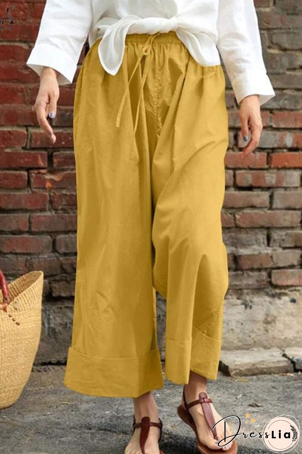 Fashion Casual Solid Split Joint Loose High Waist Wide Leg Bottoms