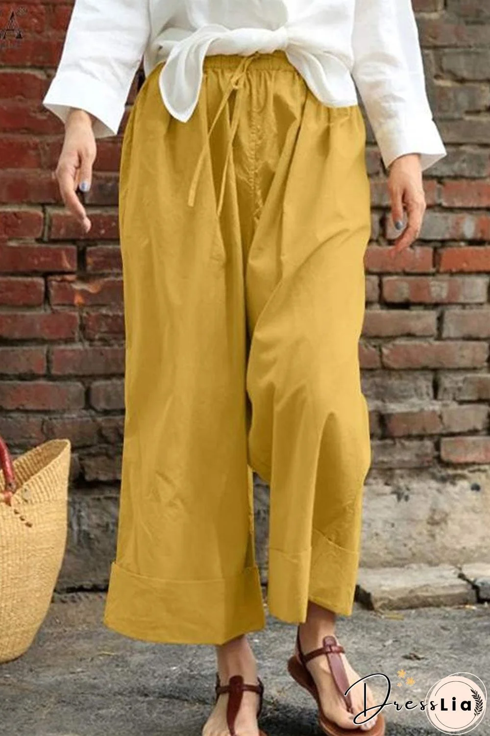 Fashion Casual Solid Split Joint Loose High Waist Wide Leg Bottoms
