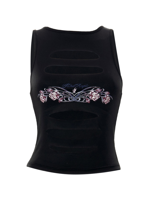 Tattoo Graphic Printed Cutout Sleeveless Crop Top