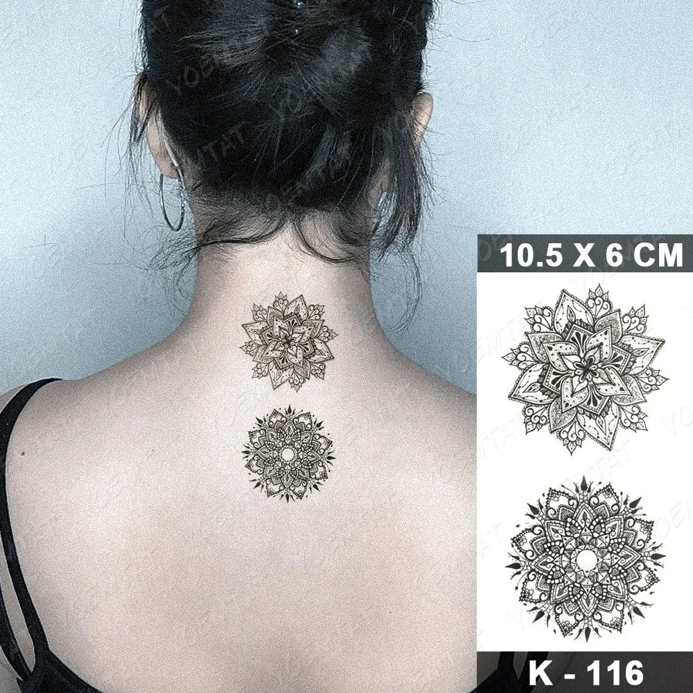 Waterproof Temporary Tattoo Sticker Black Lotus Mandala Flash Tatoo Henna Feather Arm Wrist Fake Tatto For Body Art Women Men