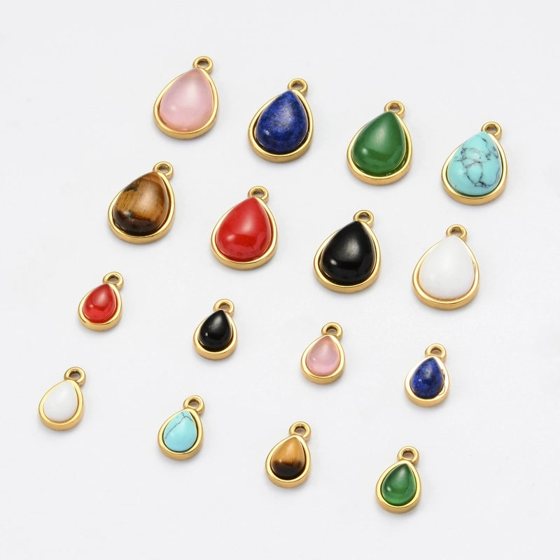 1 Piece 12 * 19mm 8*13mm 304 Stainless Steel Natural Stone Geometric Pendant Jewelry Accessories