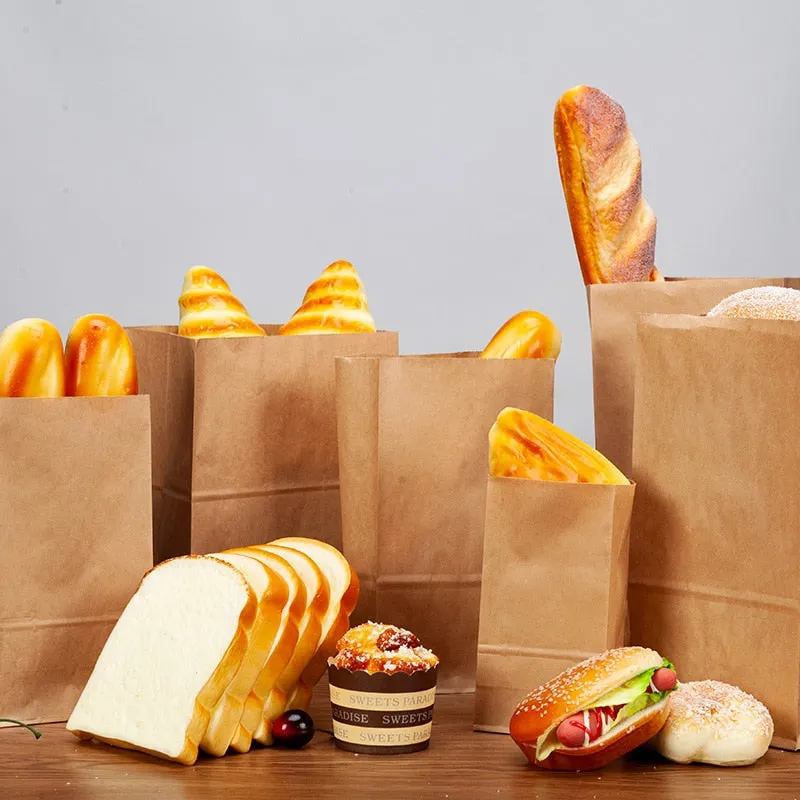 50pcs Kraft Paper Bag Gift Bags Packaging Biscuit Candy Food Cookie Bread Snacks Baking Takeaway Bags Wedding Party Packaging