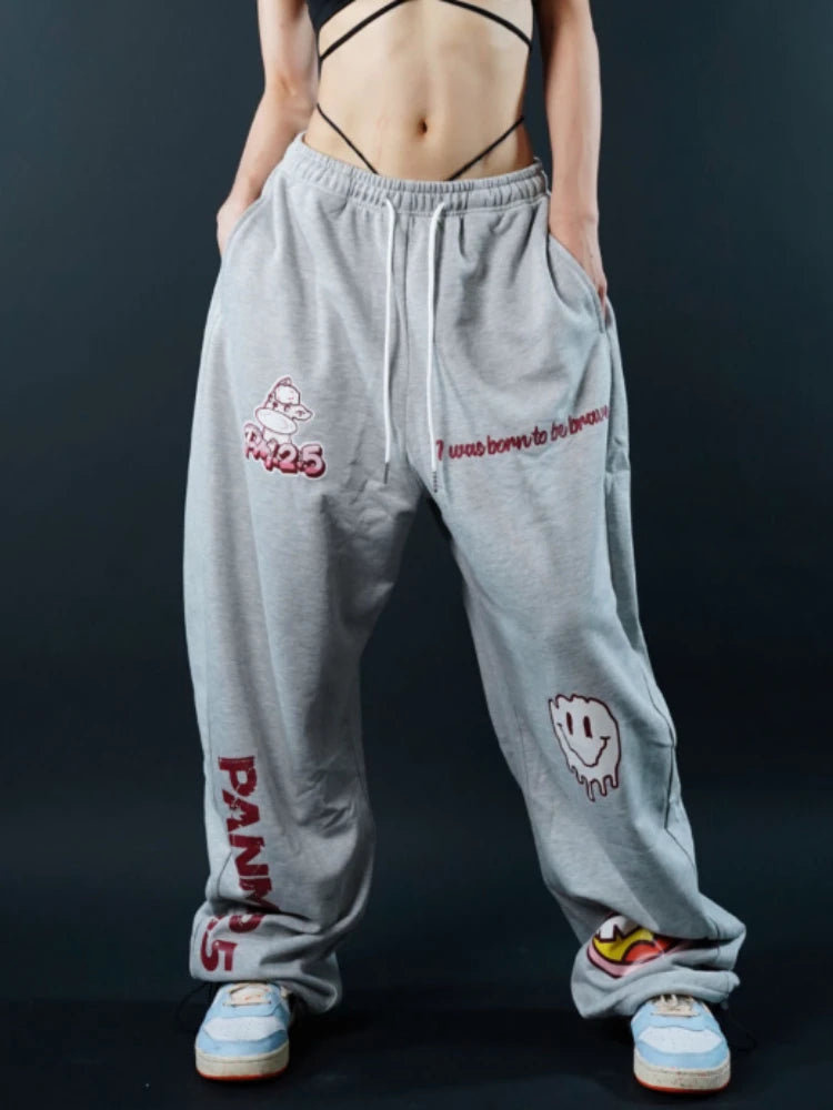 OLCooL American Style Hip Hop Graffiti Pants Women Y2k Streetwear Korean Baggy Casual Sweatpants Harajuku Vintage Mujer Trouser olcool