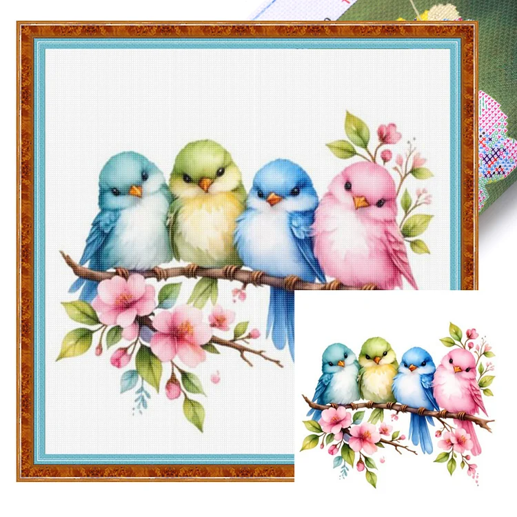 【Yishu Brand】Four Little Birds 25*25cm 18CT Stamped Canvas Cross Stitch gbfke