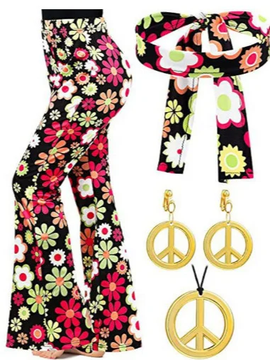 Athvotar Athvotar Halloween Print Flares 70S Hippie Retro Print Headband Bohemian