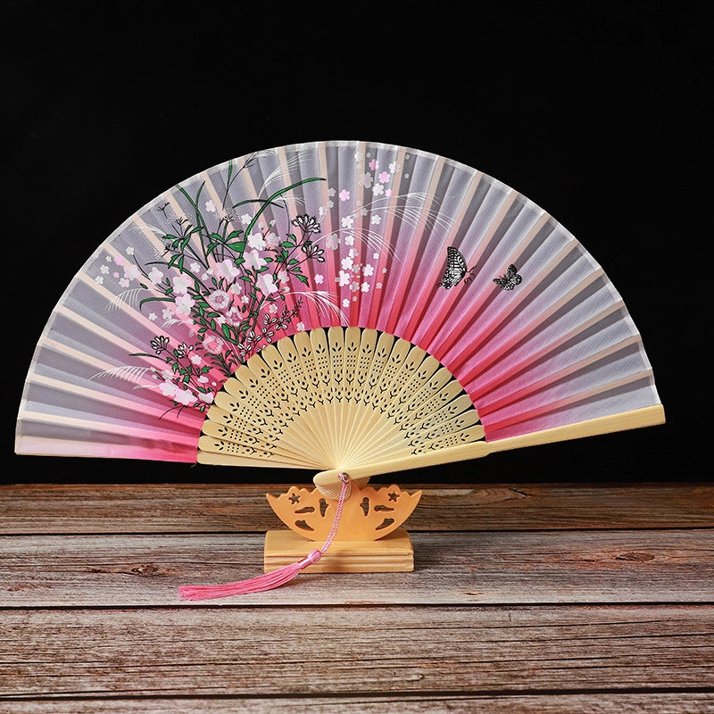 Bamboo Two Green Folding Fan Smile Fan Female Antique Fan Dance Fan Folding Fan Student Gift Elegant Fan