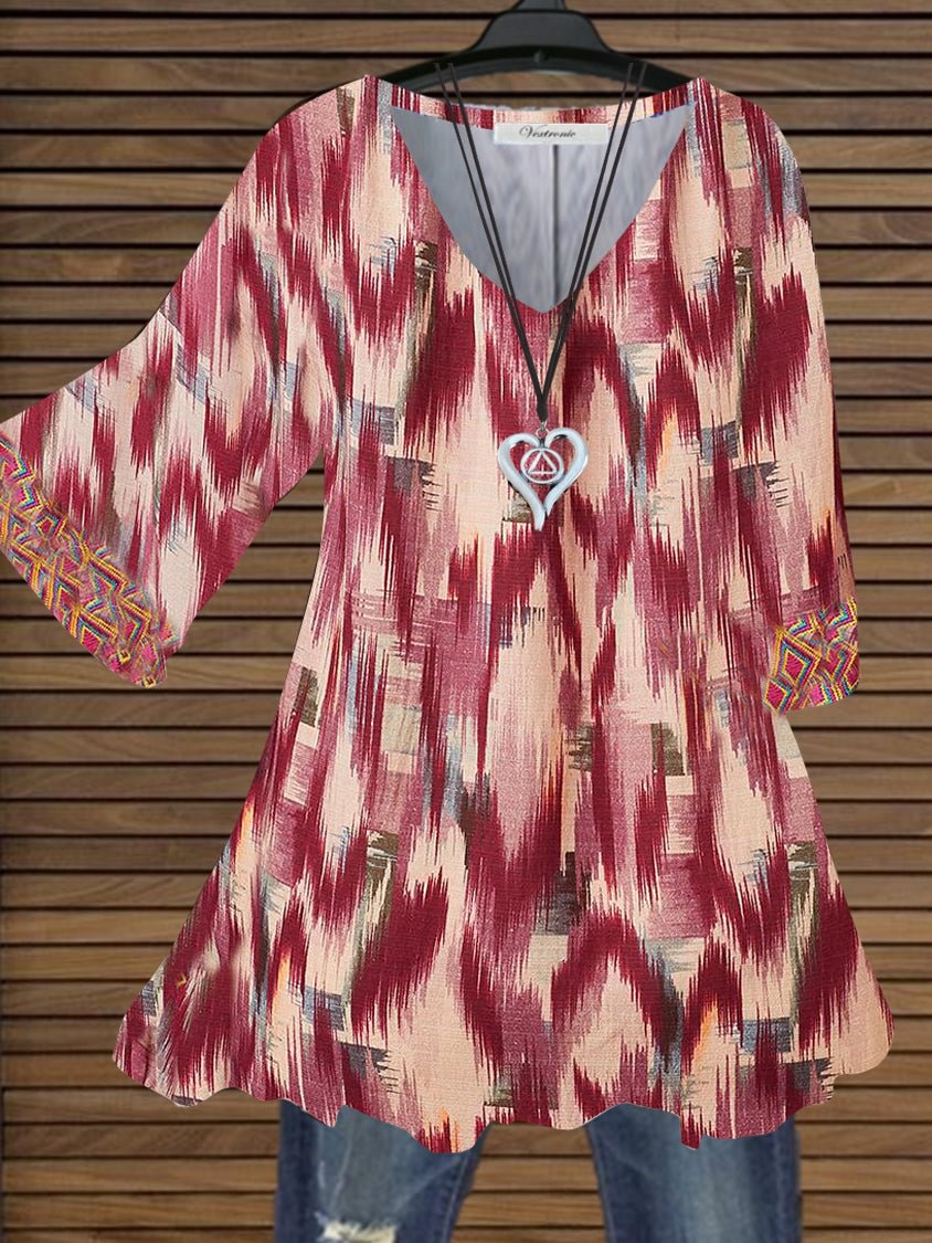 Women Half Sleeve V-neck Tie Dye Top Dress