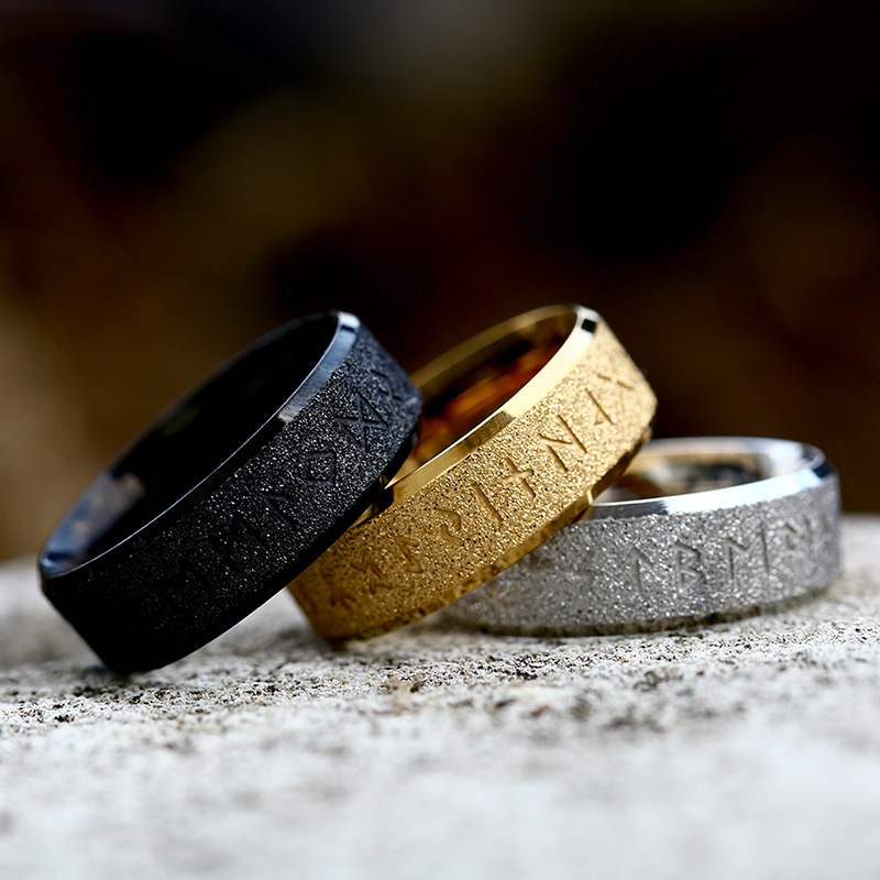 Fashionable Titanium Steel Men's And Women's Rings Wholesale Nordic Viking Letters Simple Stainless Steel Ring / TECHWEAR CLUB / Techwear