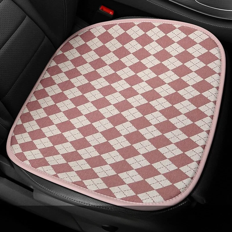 New Diamond Check Linen Cushion Skin-friendly and Breathable Car Seat Cover Universal for All Seasons