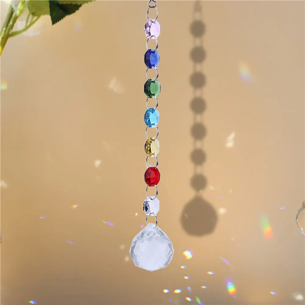 Hanging Crystal Ball Rainbow Prism Light Catcher Wind Chimes Decor (Yellow)