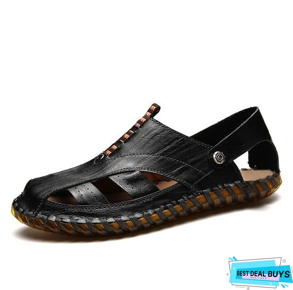 Men's Genuine Leather Sandals Breathable Beach Casual Sandal Shoes