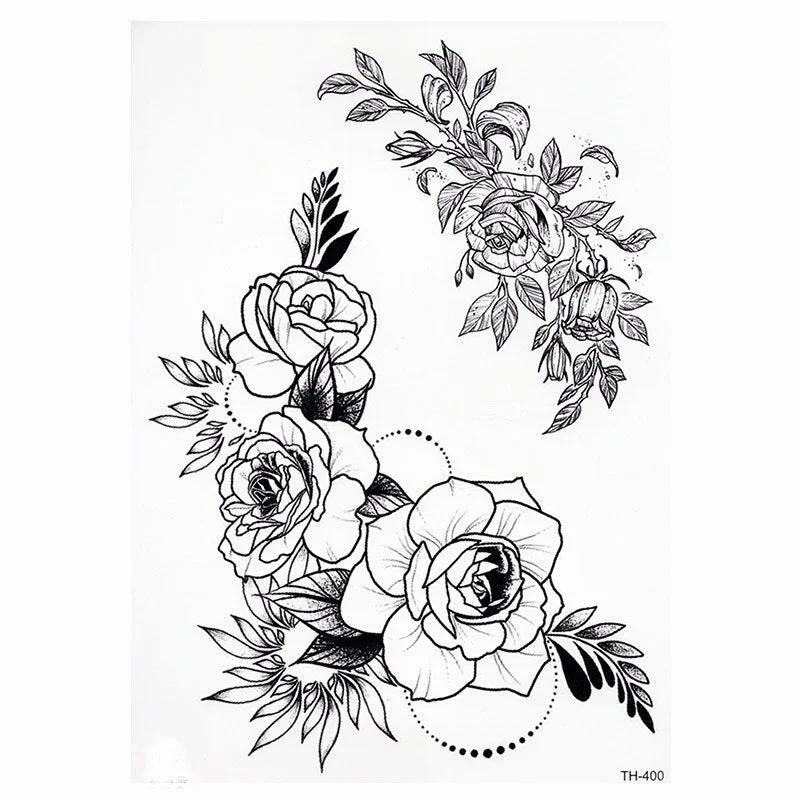 Black Flower Body Art Waterproof Temporary Tatoo Sexy Thigh Arm Tattoos Rose For Woman Flash Tattoo Stickers