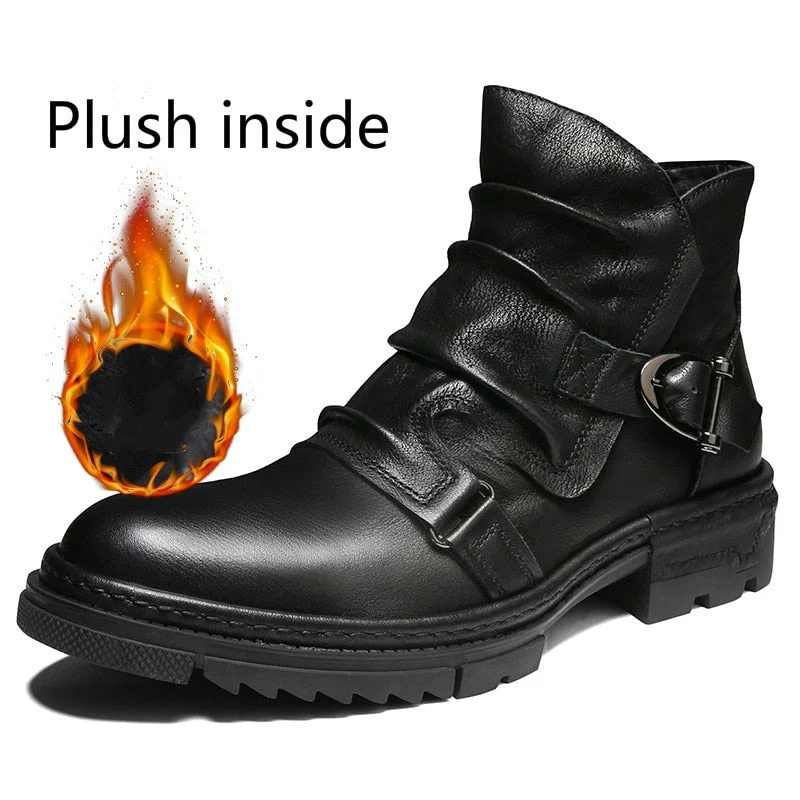 Big Size 38-52 Vintage Wrinkle 100% Genuine Leather Men's Chelsea Boots Side Zip Comfortable Men Shoes Male Ankle Boots Classic