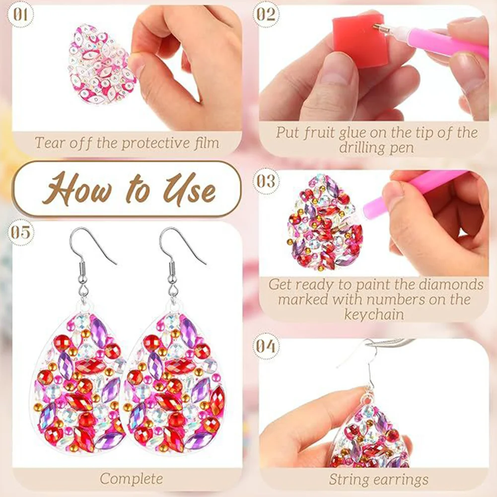 10 Pairs Double Sided Diamond Painting Earrings Gift for Women Girls 