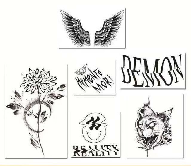 6 Sheets The Darkness Series Black Neck Temporary Tattoo Stickers Dark Wing Fake Tattos Body Art Waterproof Skull Tatoo Decals