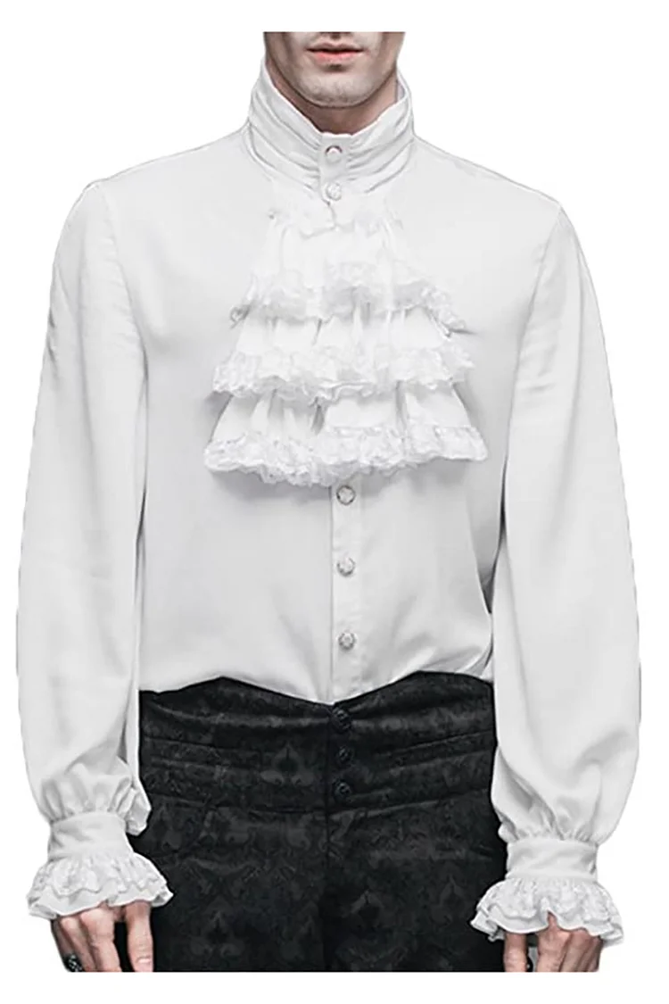 Vintage Guipure Lace Stand-Up Collar Shirt