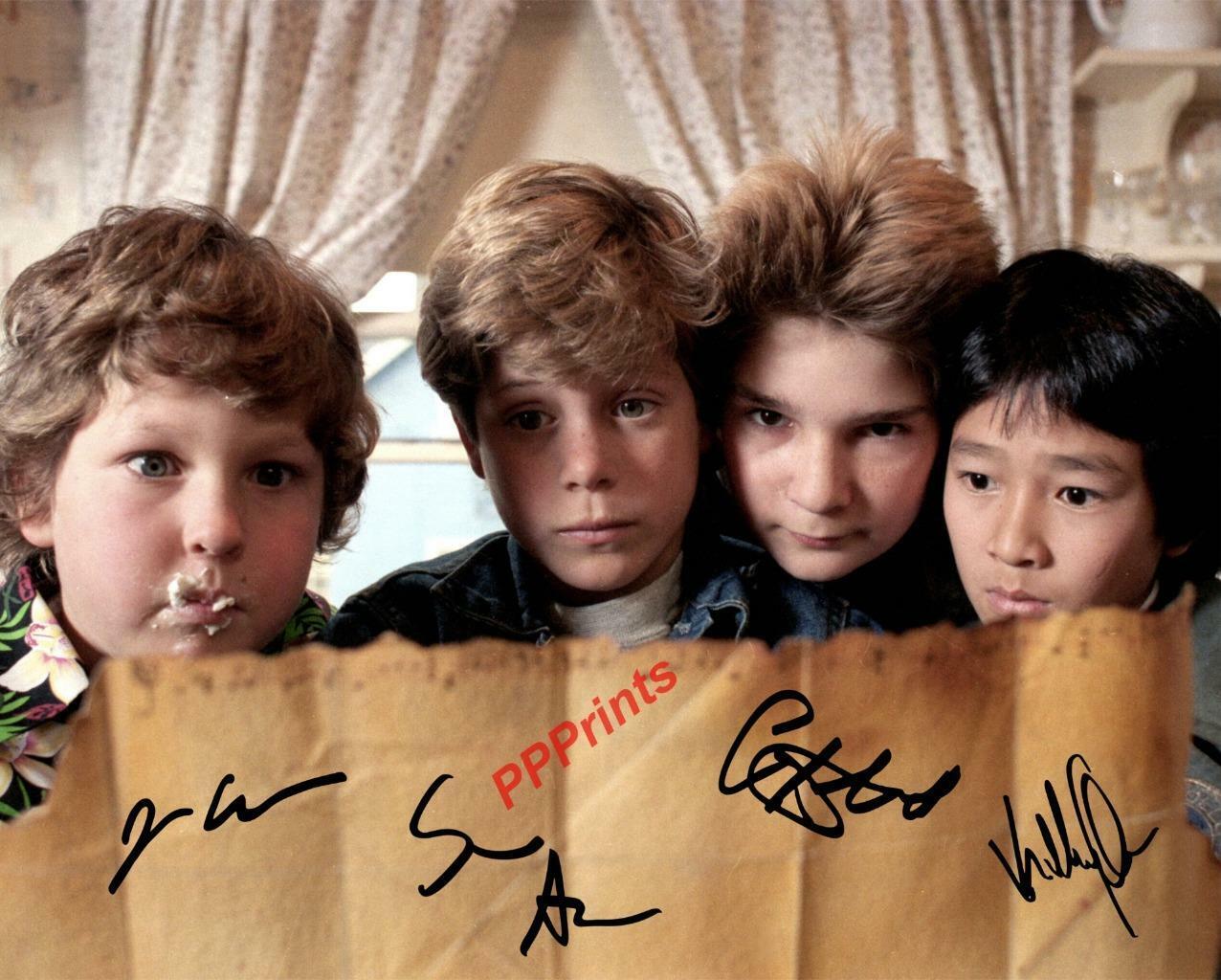 THE GOONIE'S CAST Astin,Cohan,Quan,Carey AUTOGRAPHED10X8SIGNED REPRO Photo Poster painting PRINT