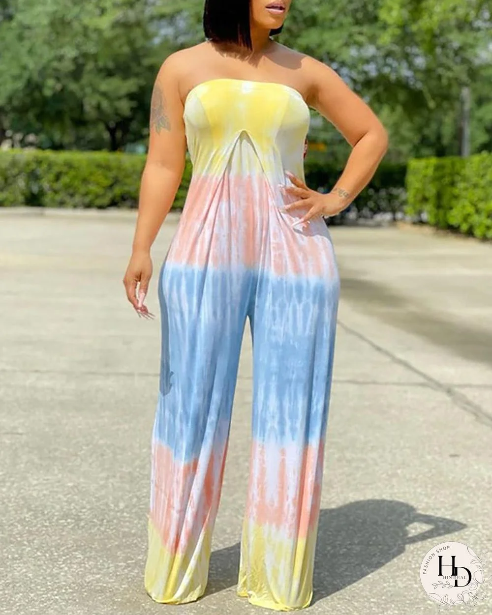 Colorblock Bandeau Ruched Jumpsuit