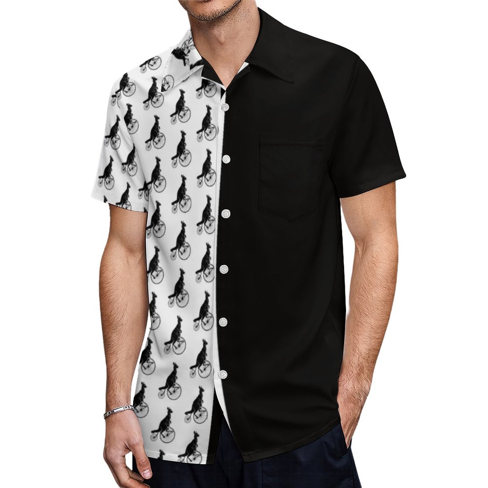 Kangaroo Riding A Penny Farthing Bike Hawaiian Shirt Mens Button Down Plus Size Tropical Hawaii Beach Shirts