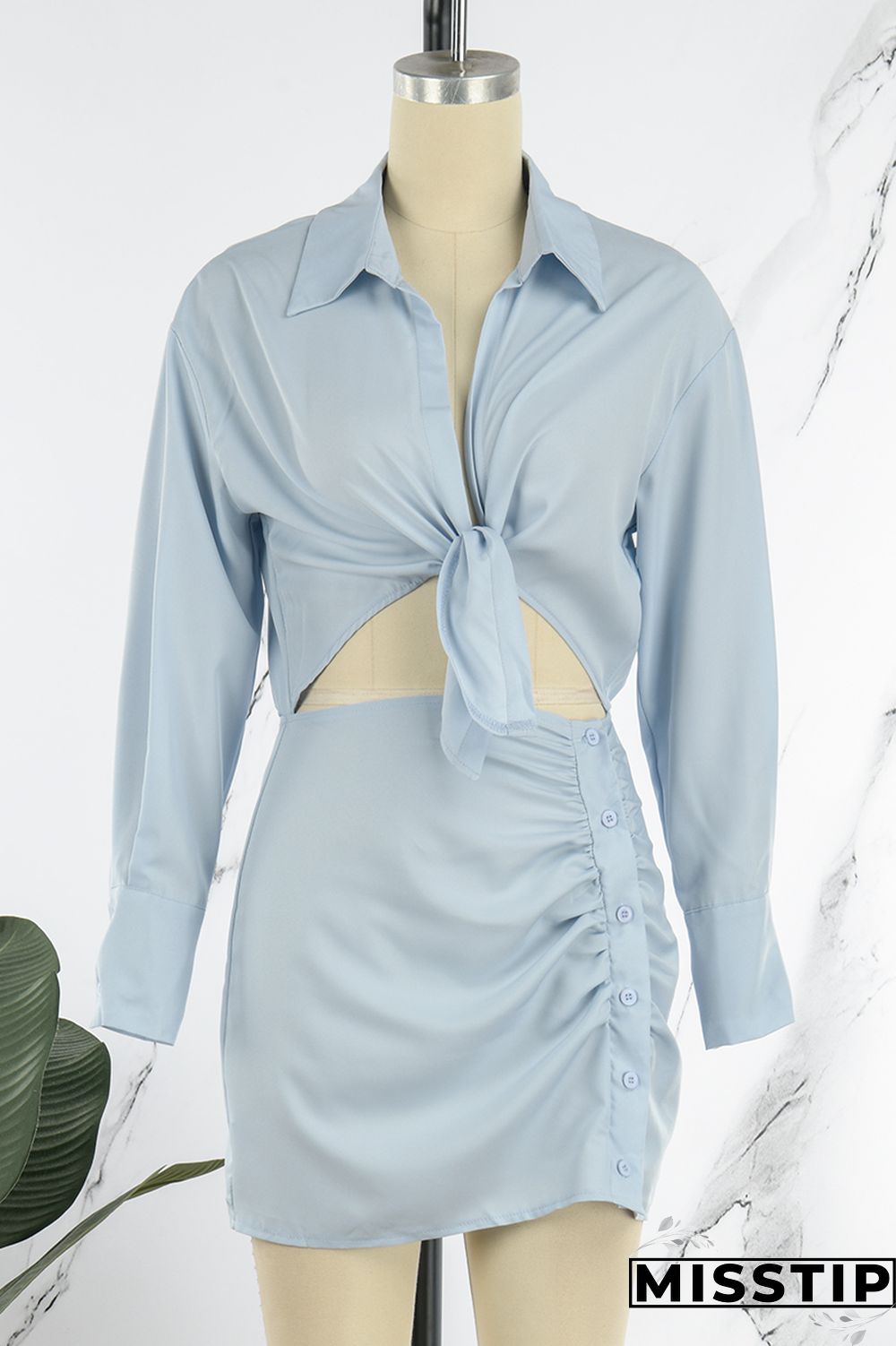 Black Casual Solid Patchwork Turndown Collar Shirt Dress Dresses