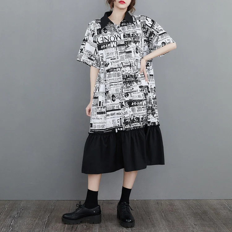 Style Black Graphic Patchwork Party Summer Cotton Dress