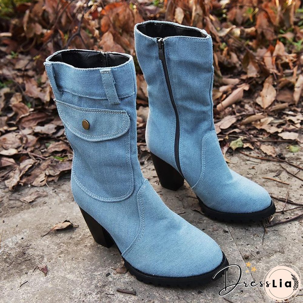 Women Denim Fabric Zipper Boot