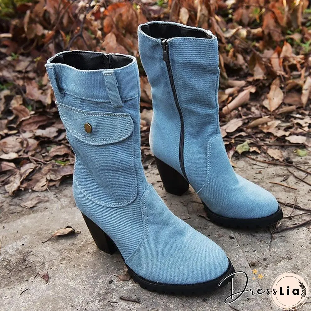 Women Denim Fabric Zipper Boot