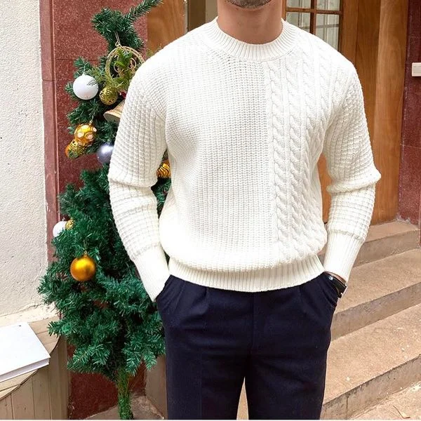 Men's round neck long sleeve casual knitted cashmere sweater