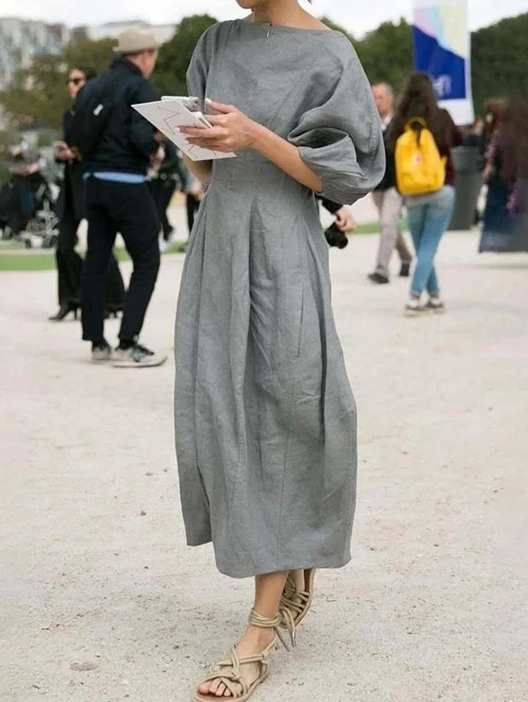 Solid Casual Half Sleeves Maxi Dress
