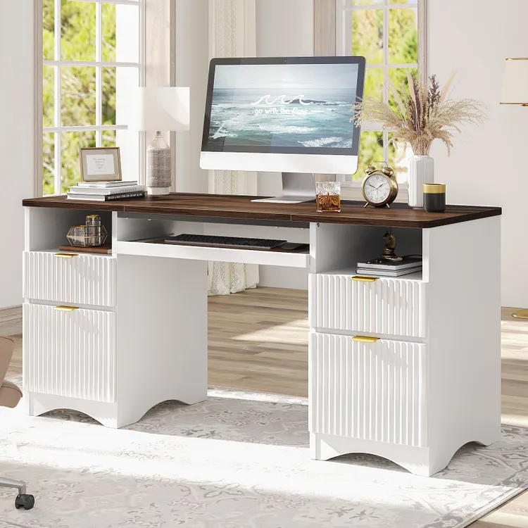 Bestier 59" Computer Home Office PC Desk with Keyboard Tray and Storage Drawers