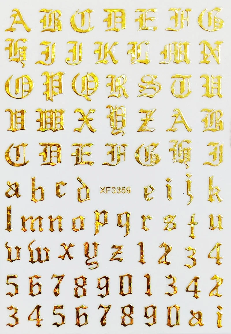 3D New Fashion Old English Font Manicure Design Black Nail Art Stickers Manicure Decal Stickers for Nails Decal Decoration-Nail Inspo