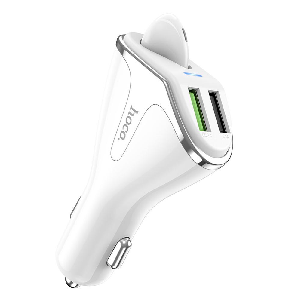 

Hoco E47 2 in 1 Dual USB Port Car Charger Bluetooth Earphone w/Mic -White, 501 Original