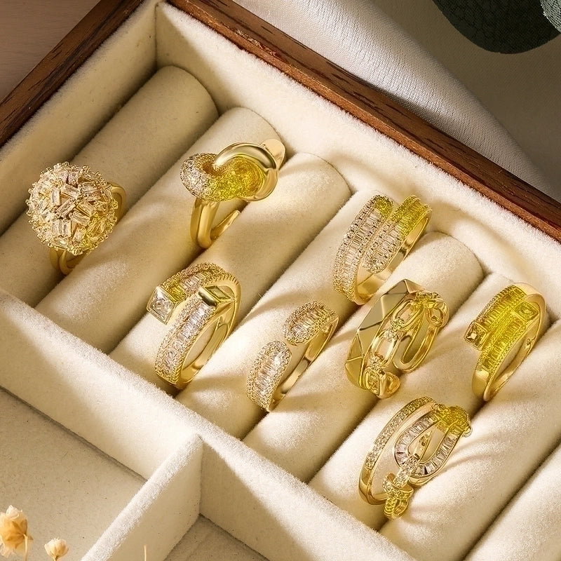 Minimalist Geometric Solid Color Copper Plating Inlay Zircon Open Rings