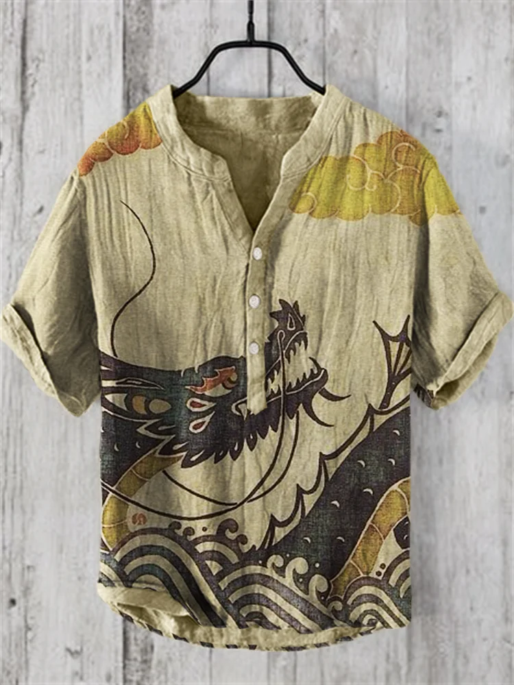 Ancient Dragon Japanese Art Linen Blend Shirt