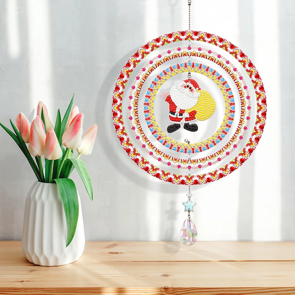 DIY Santa Suncatcher Diamond Painting Hanging Sign Christmas Home Windows Decor