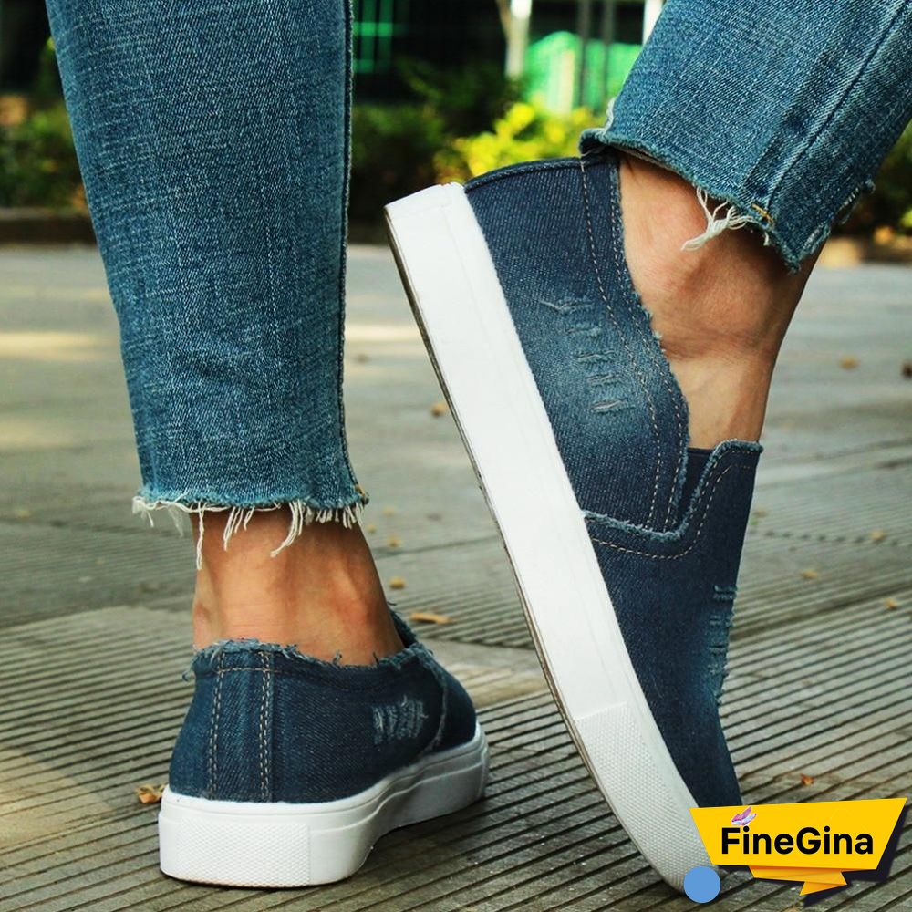 Women Denim Canvas Casual Platform Breathable Footwear Classic Loafers A Pedal Lazy Sneakers Shoes