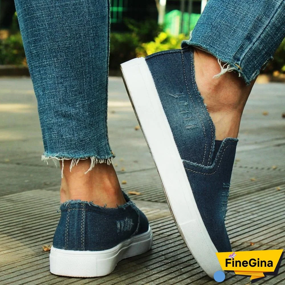 Women Denim Canvas Casual Platform Breathable Footwear Classic Loafers A Pedal Lazy Sneakers Shoes