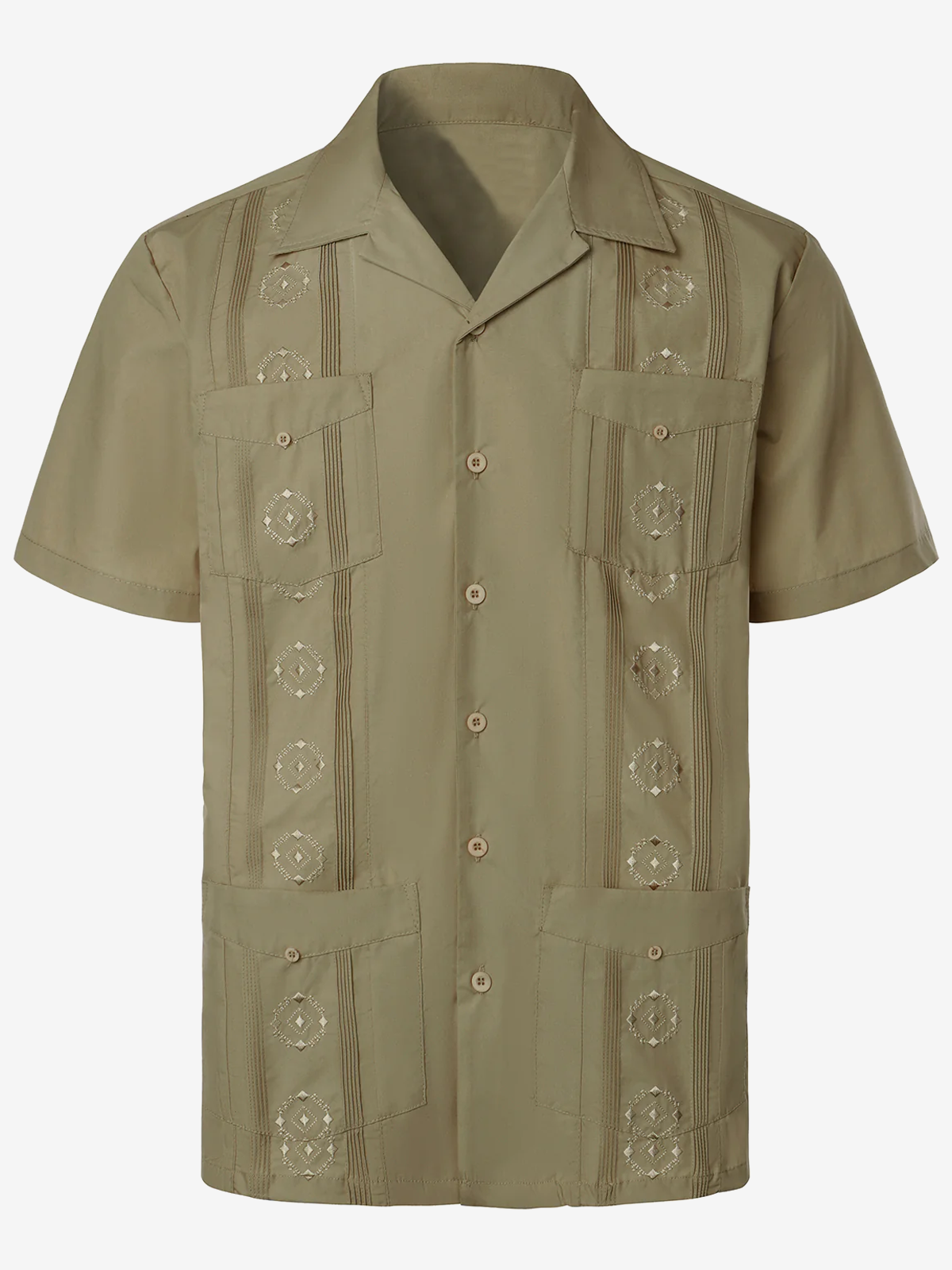 Men's Casual Summer Pocket Short Sleeve Button Up Cuban Guayabera Shirt