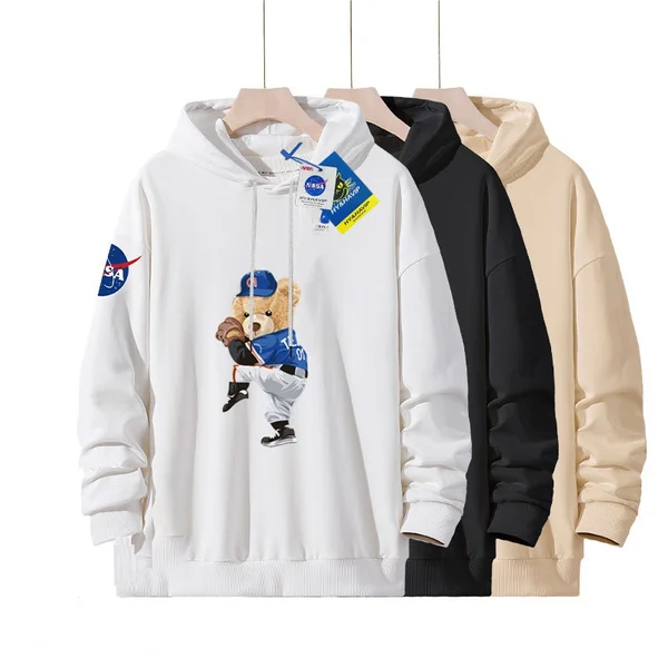 Unisex Hooded Sweater Bear Baseball Long-Sleeved Tops Nasa Tide Brand Pullovers Sweatshirts