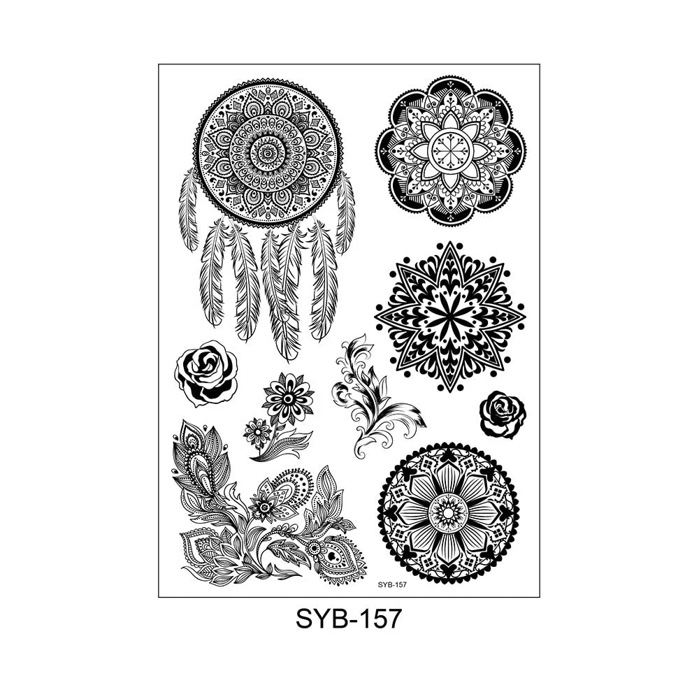 9 Kinds Mandala Totems Tattoo Waterproof Temporary Body Art Stickers Black Color Disposable Makeup Concealer Sticker Convenient