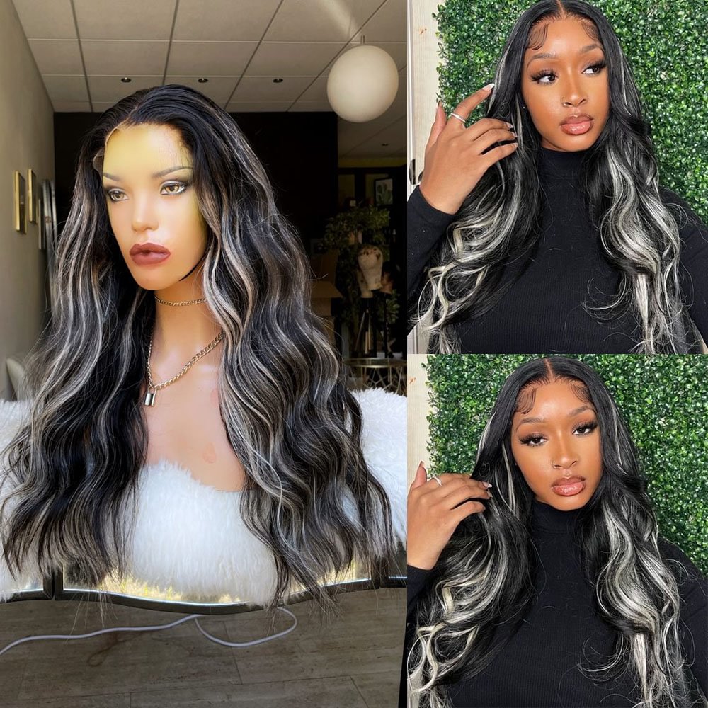Long Water Wave White Mixed Black Daily Wigs US Mall Lifes