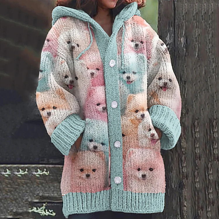 Vintage Colorful Dogs Art Button Cardigan Sweater